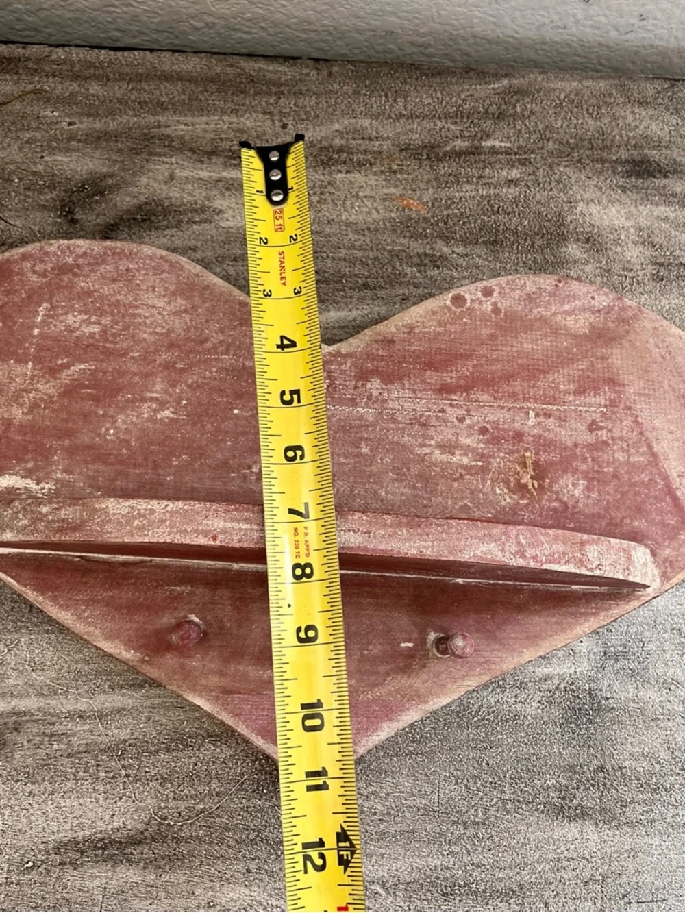 Vintage Rustic Pink Wood Heart Shaped Farmhouse Wall Shelf w/3 Pegs 18